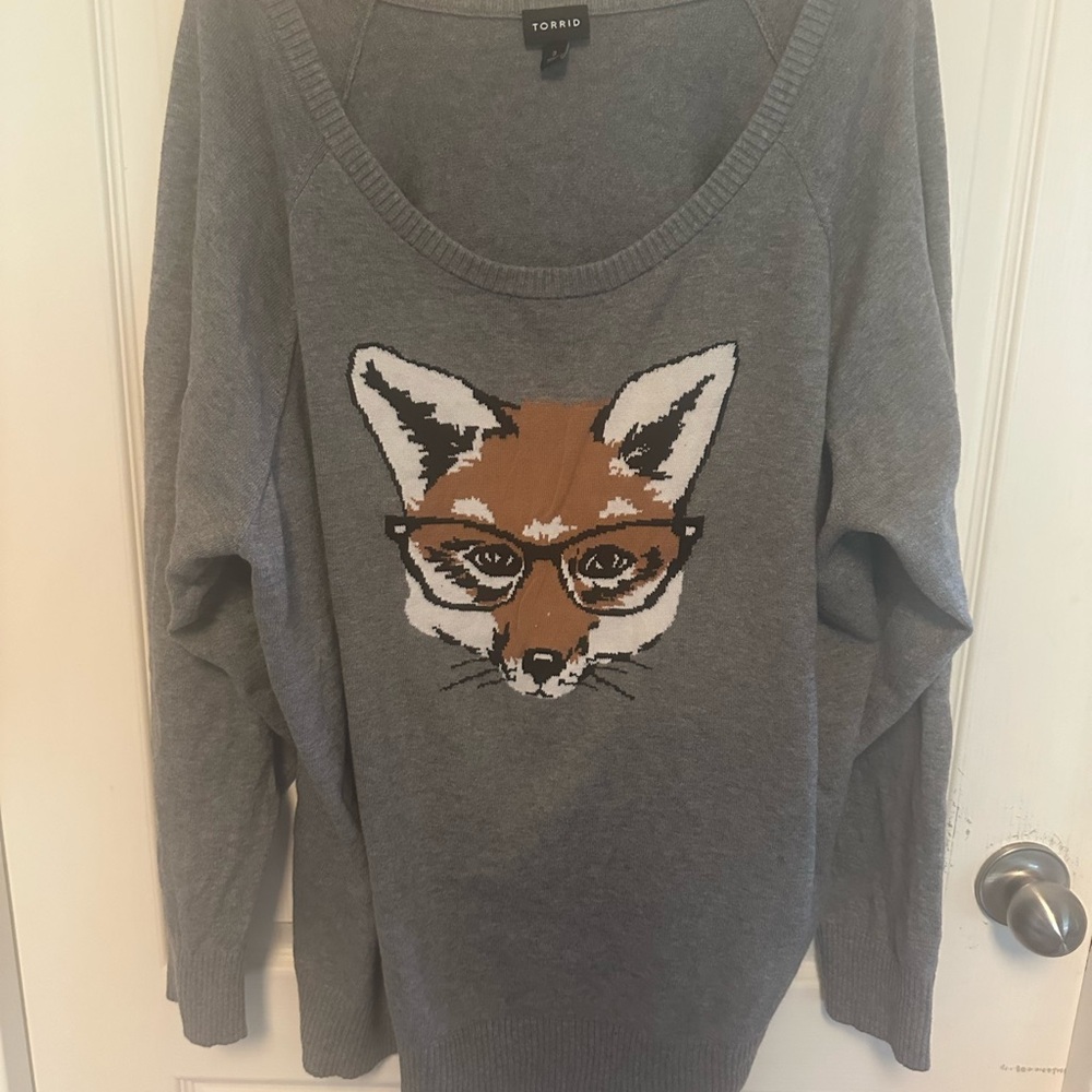 Torrid Gray Knit Fox Sweater